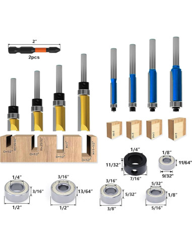 Juego de 20 Brocas de Fresadora AzReference 1/4" y 1/2"