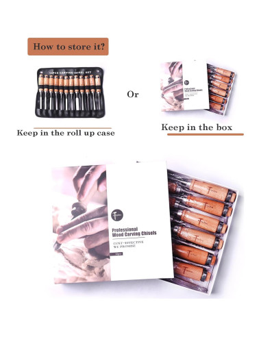 Juego de Cinceles de Madera ATOPLEE 12 Piezas con Estuche