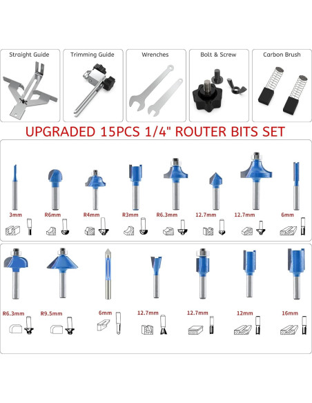 Router Compacto TwoWin 800W 1.25hp con 15 Brocas