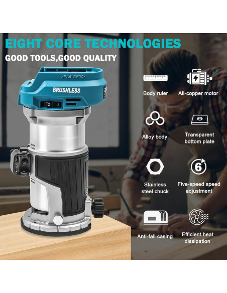 Router Inalámbrico ZUYIYI 18V 28000RPM Base Fija y Guía