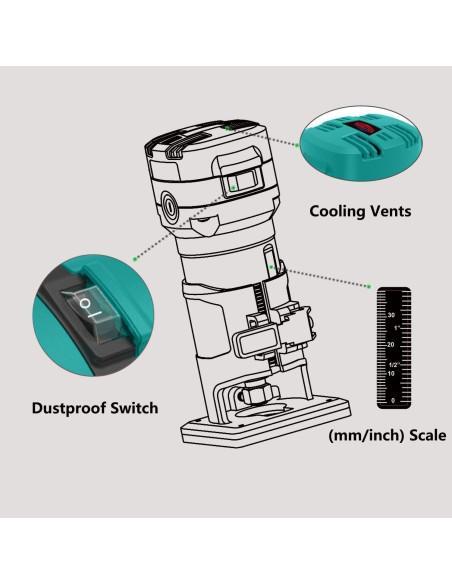 Router Compacto DOBETTER 32000 RPM con 6 Bits de Madera