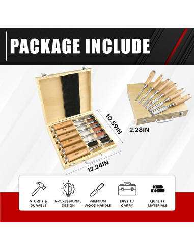 Cinceles de Madera C&T 8 Piezas con Estuche y Piedras