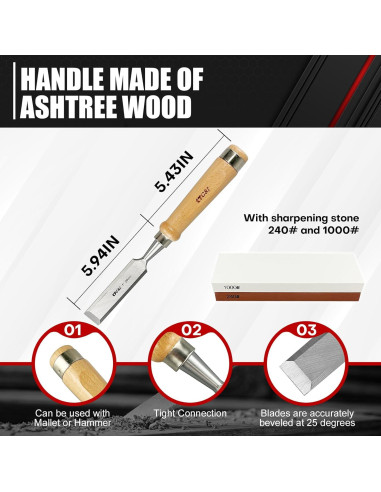 Cinceles de Madera C&T 8 Piezas con Estuche y Piedras