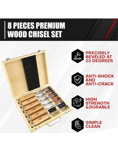 Cinceles de Madera C&T 8 Piezas con Estuche y Piedras