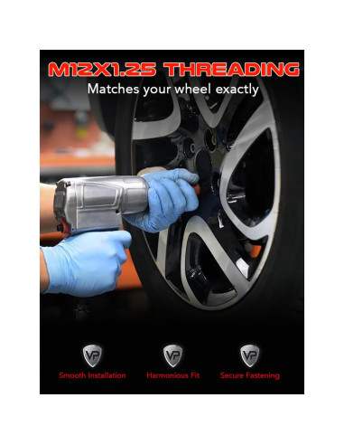 Juego de 20 Tuercas de Llantas Veritek 12x1.25mm Negras