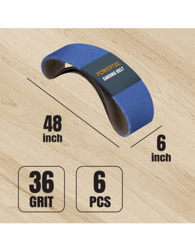 Banda de Lijado POWERTEC 6x122 cm 36 Grit 6 Piezas