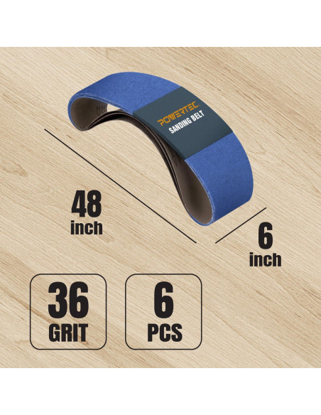 Banda de Lijado POWERTEC 6x122 cm 36 Grit 6 Piezas