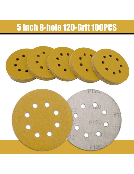 100 Discos de Lijado 12.7 cm QYQRQF 120 Granos 8 Agujeros