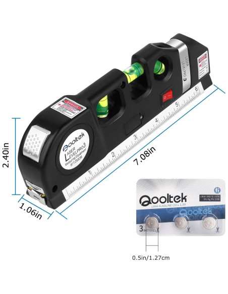 Nivel láser Qooltek con trípode y cinta métrica 2,44 m