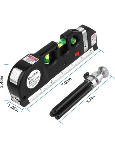Nivel láser Qooltek con trípode y cinta métrica 2,44 m
