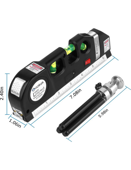 Nivel láser Qooltek con trípode y cinta métrica 2,44 m