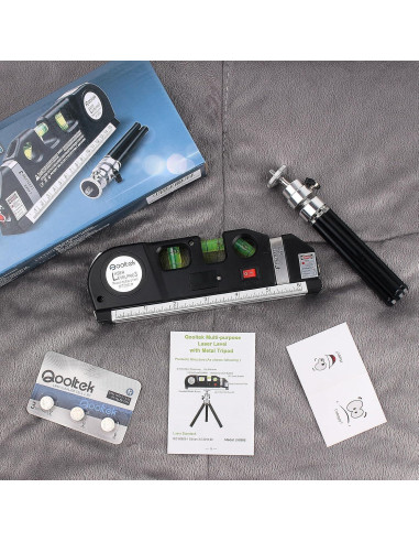 Nivel láser Qooltek con trípode y cinta métrica 2,44 m