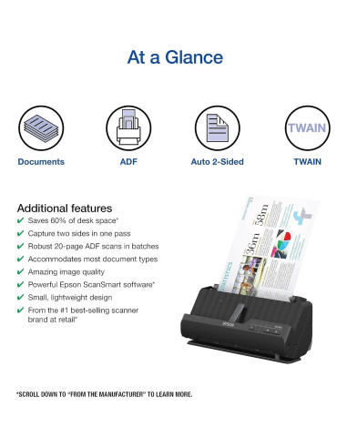 Escáner de Documentos Epson WorkForce ES-C220 ADF 20 Páginas
