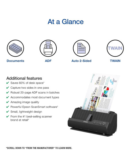 Escáner de Documentos Epson WorkForce ES-C220 ADF 20 Páginas