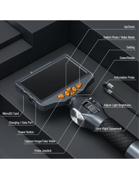 Borescopio Articulado Teslong TD500 con Luz y Pantalla 12,7 cm