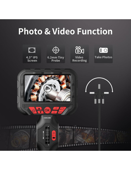 Cámara Borescope Articulada NIDAGE 0.61cm 1.58m con Luz