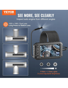 Cámara Endoscópica VEVOR 1080P con Pantalla de 5" y Luz 2