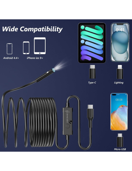 Cámara Endoscópica Ennovor Doble Lente 1920P 5m IP67 Cámara Endoscópica Ennovor Doble Lente 1920P 5m IP67