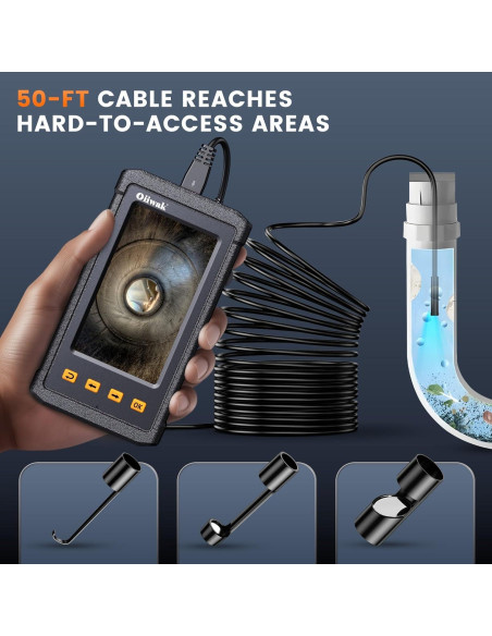 Cámara Endoscópica Oiiwak 50ft 1080P con Luz y Pantalla 4.3"