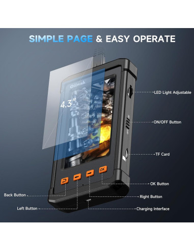 Cámara Endoscópica Oiiwak 50ft 1080P con Luz y Pantalla 4.3"