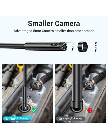 Cámara Endoscopio Inalámbrica NIDAGE 5mm 1080P Doble Lente