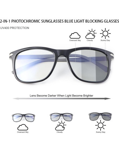 Gafas de sol fotocromáticas PEEPAI UV400 anti-luz azul