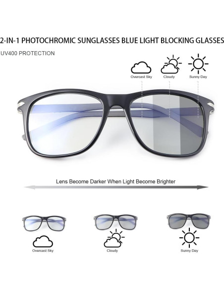 Gafas de sol fotocromáticas PEEPAI UV400 anti-luz azul