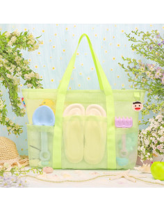 Bolsa de Playa de Malla Tagitary Verde con Cremallera y 8 Bolsillos 2