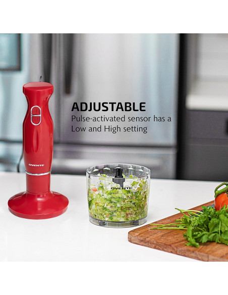 Batidora de Inmersión OVENTE HS565, 300W, 2 Velocidades, Rojo