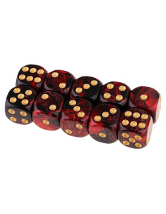 10 Dados Poliedricos D6 Acrílicos 16mm Rojo Negro para RPG