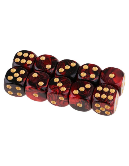10 Dados Poliedricos D6 Acrílicos 16mm Rojo Negro para RPG