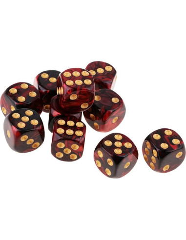 10 Dados Poliedricos D6 Acrílicos 16mm Rojo Negro para RPG