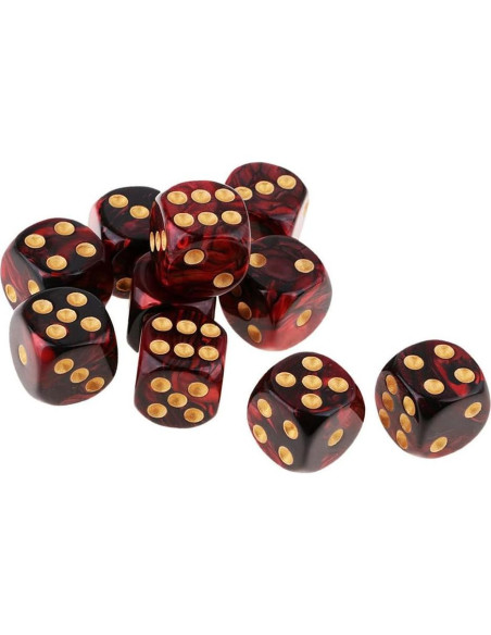 10 Dados Poliedricos D6 Acrílicos 16mm Rojo Negro para RPG