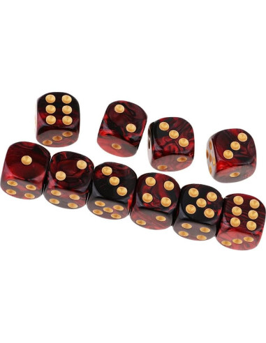 10 Dados Poliedricos D6 Acrílicos 16mm Rojo Negro para RPG