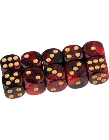 10 Dados Poliedricos D6 Acrílicos 16mm Rojo Negro para RPG