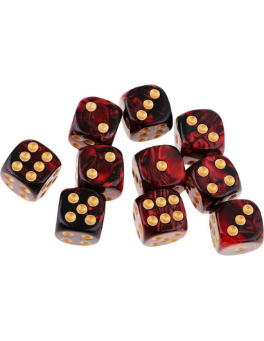 10 Dados Poliedricos D6 Acrílicos 16mm Rojo Negro para RPG