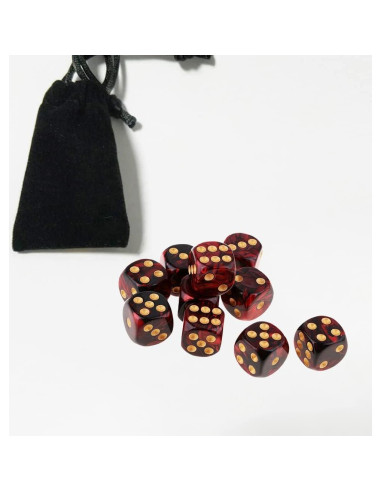 10 Dados Poliedricos D6 Acrílicos 16mm Rojo Negro para RPG