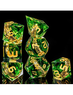 Conjunto de Dados OUKELANWO D&D Verde y Dorado 7Pcs 2