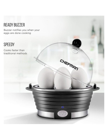 Cocedor de Huevos Chefman RJ24-V2, 6 Huevos, Negro