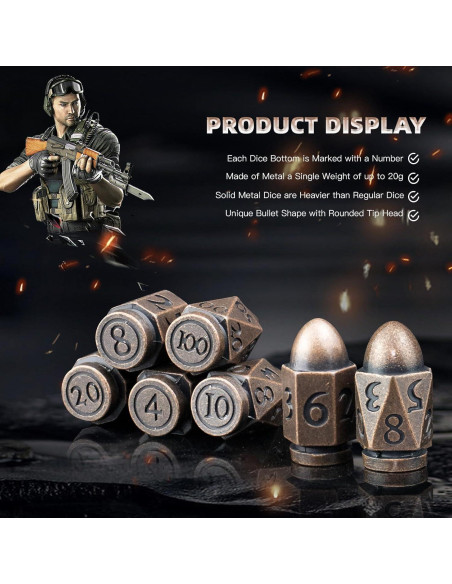 Dados Poliedricos de Metal HNCCESG para D&D - Cobre Dados Poliedricos de Metal HNCCESG para D&D - Cobre