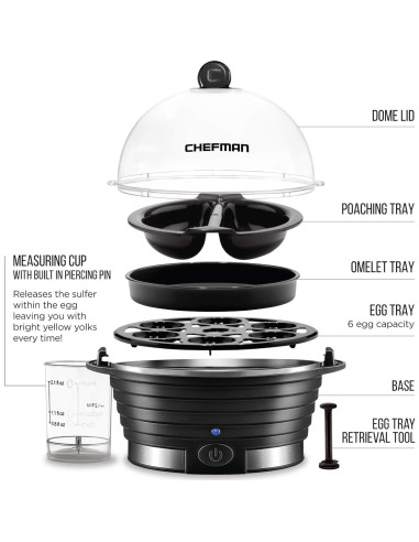 Cocedor de Huevos Chefman RJ24-V2, 6 Huevos, Negro