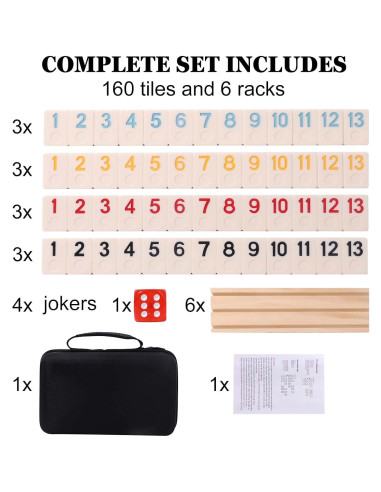 Juego de Rummy Elanbells para 2-6 Jugadores con 160 Fichas