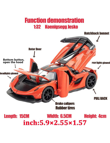 Coche de Juguete Koenigsegg Jesko 1:32 con Sonido y Luz