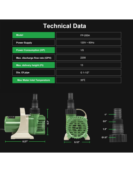 Bomba de estanque Prostormer 1/5HP 2200GPH 3.96m altura