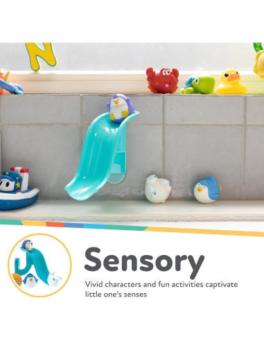 Juego de Baño Nuby Penguin Slide con 4 Juguetes 12+ meses
