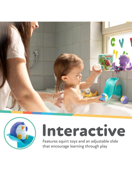 Juego de Baño Nuby Penguin Slide con 4 Juguetes 12+ meses
