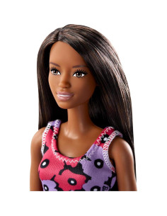Muñeca Barbie Afroamericana con Vestido Flores Moradas 2