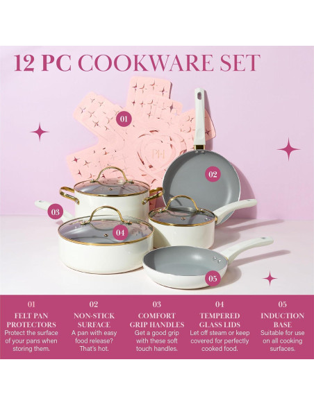 Juego de Ollas y Sartenes Paris Hilton 12 Piezas Antiadherente