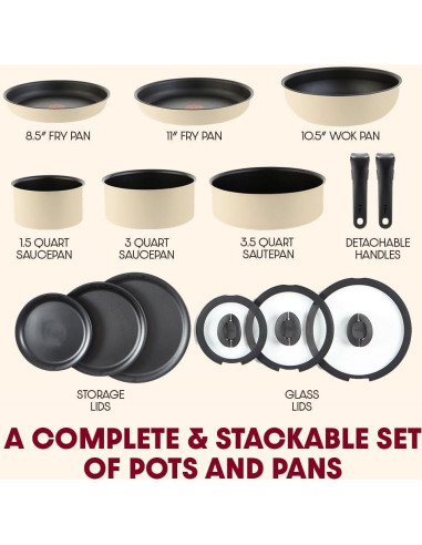 Juego de Utensilios de Cocina T-fal 14 Piezas Vainilla