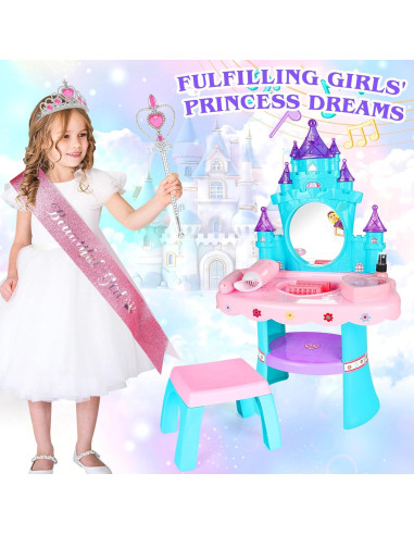 Conjunto de Mesa y Silla EULRGAUS con Espejo y Luz 1.60 kg